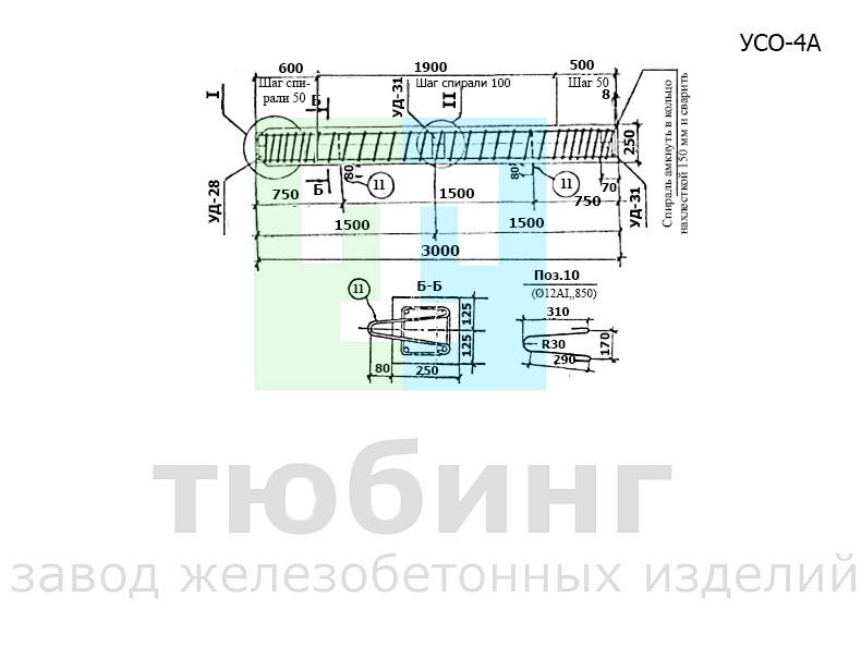 Железобетонная стойка УСО-4А по серии 3.407-102, вып.1