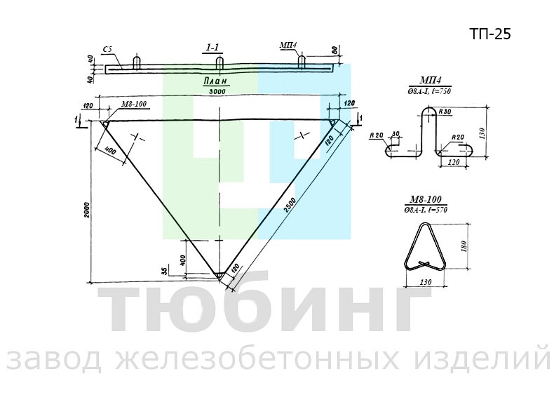 Плита треугольная ТП-25 по серии 3.820-6, выпуск 5/88